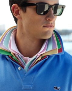 Man in shades wearing MANY polos with popped collars